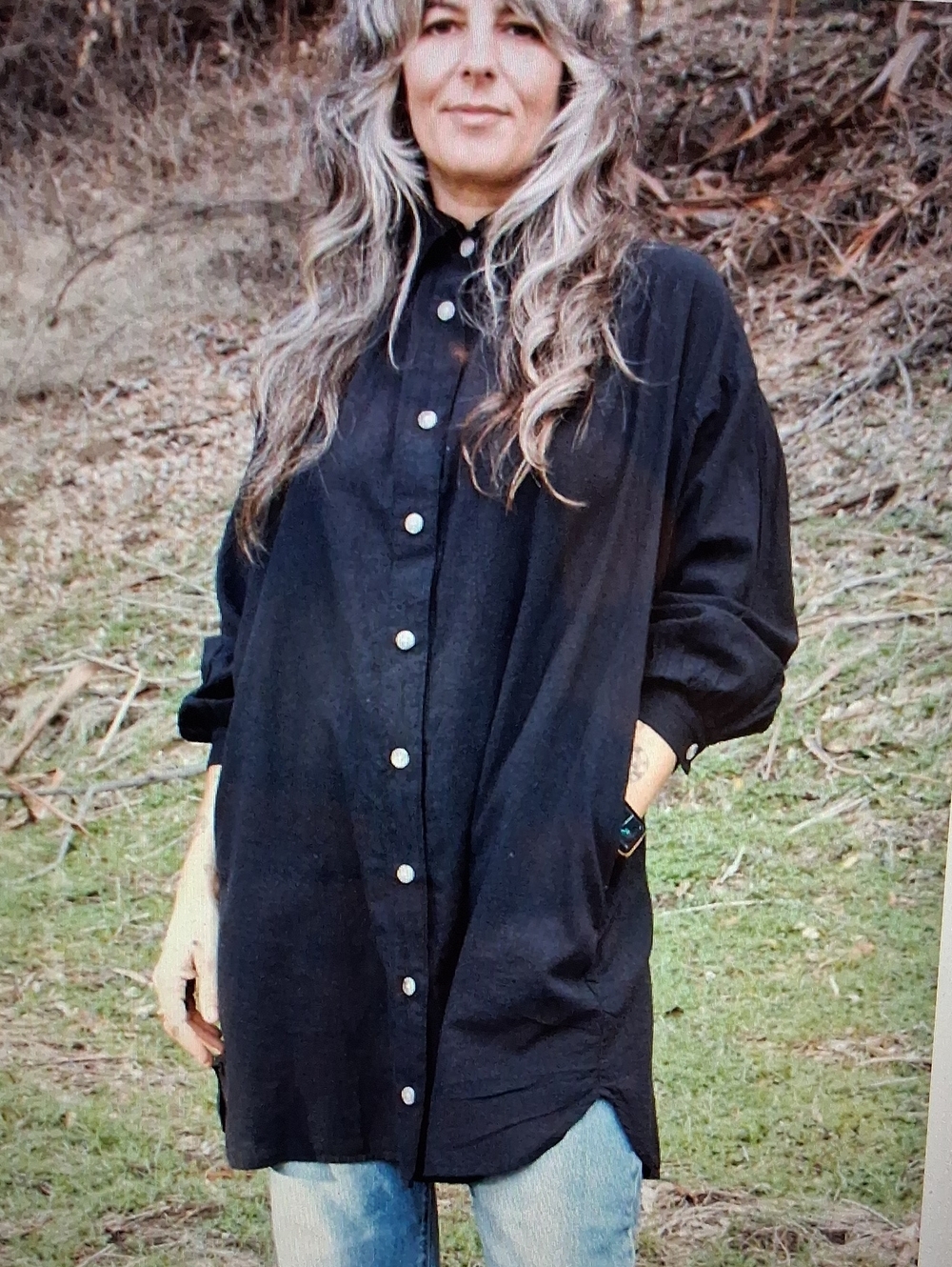 NWOT Curator SF Poet Blouse Black Oversized Cotton Top XS